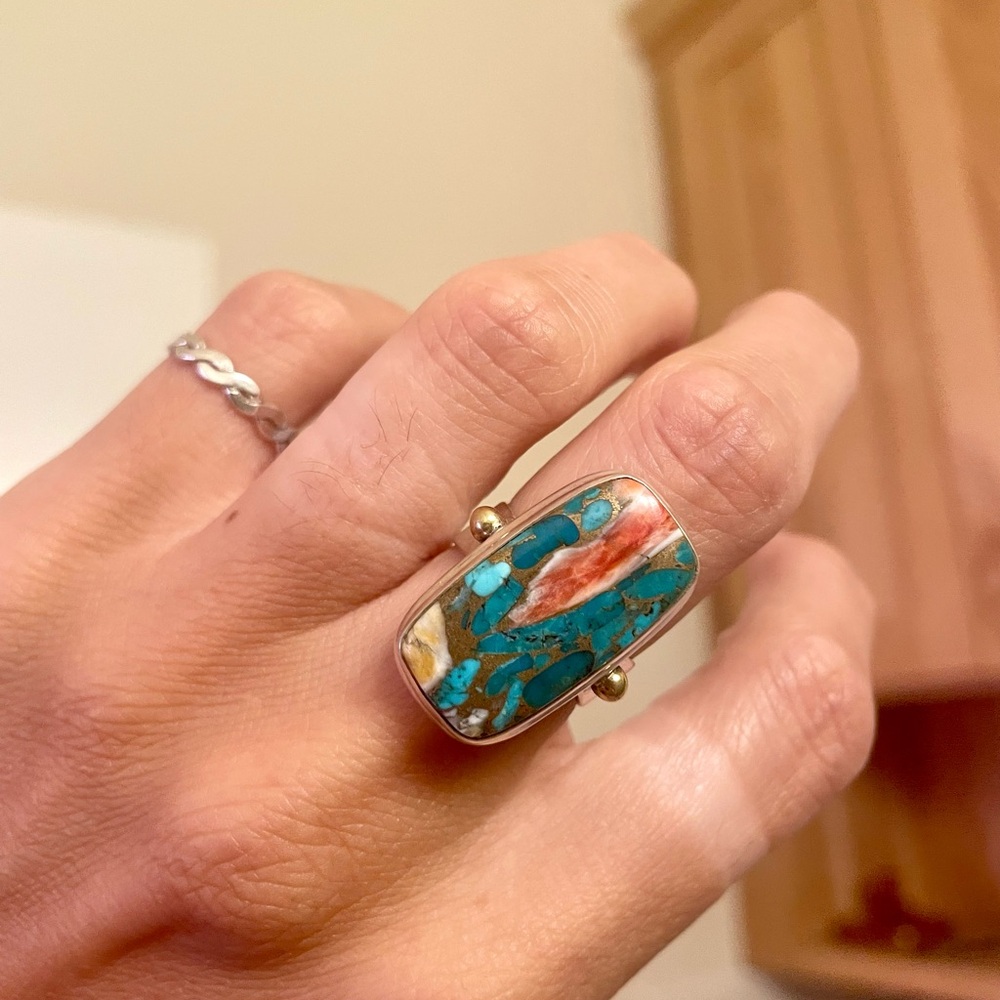 Turquoise and Gold Sterling Silver Statement Ring
